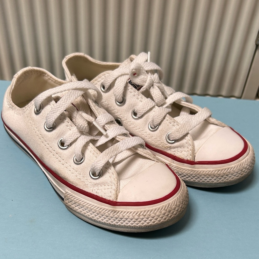 Converse Kids White Sneakers with Red and Blue Accents